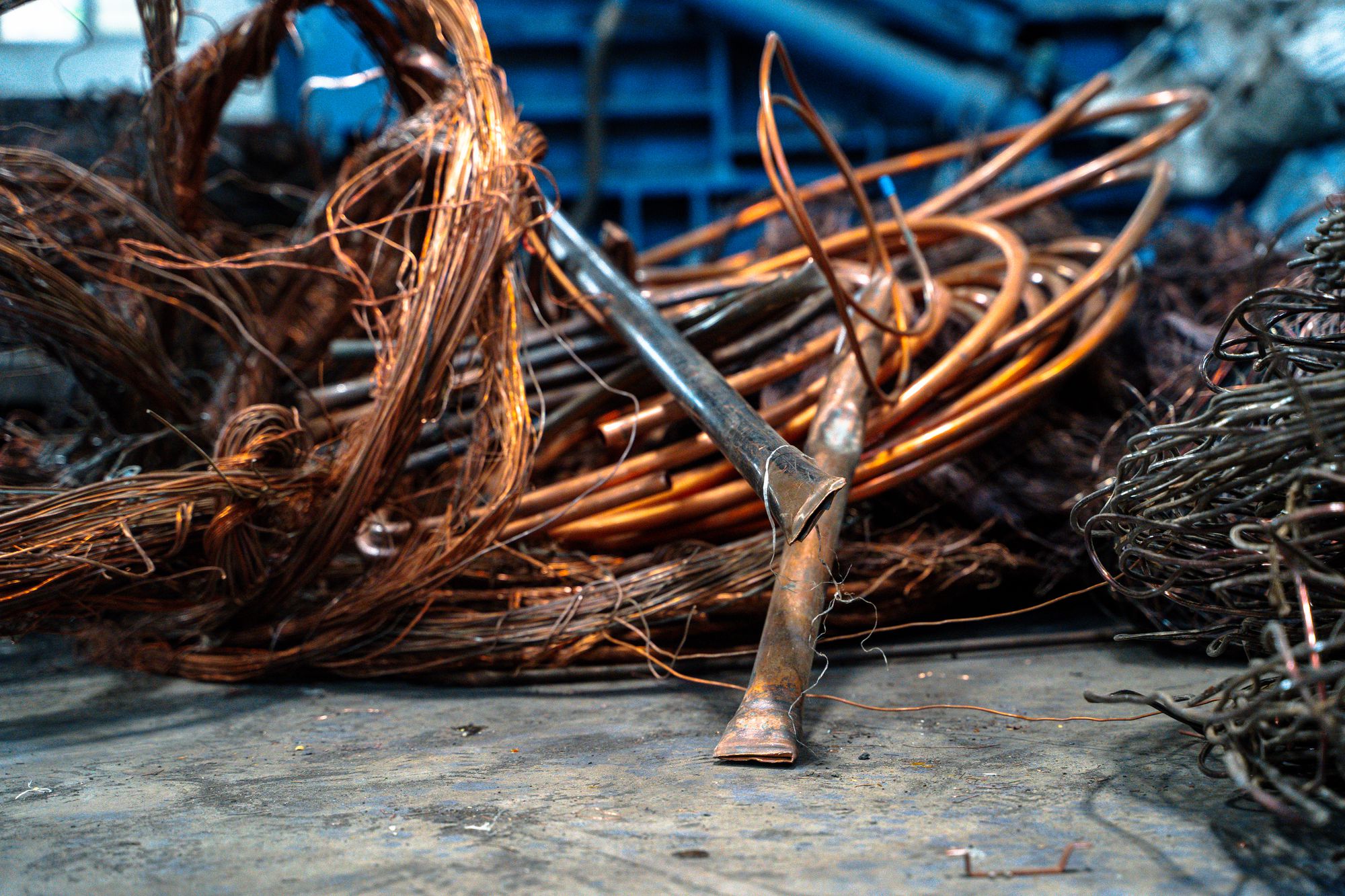Copper scrap wire, close up