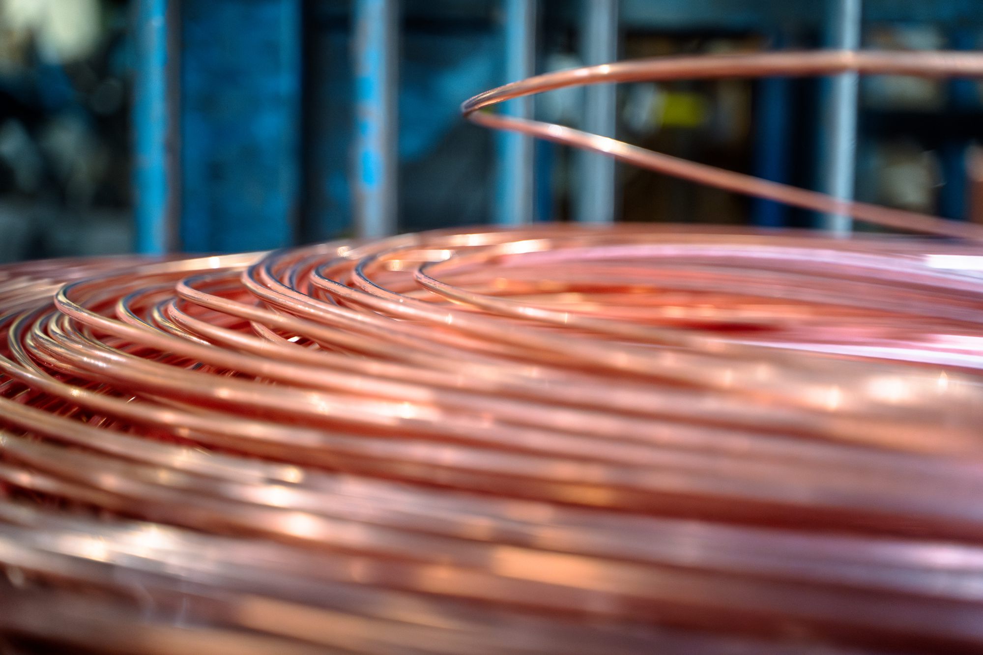 Rings of copper rod, close up